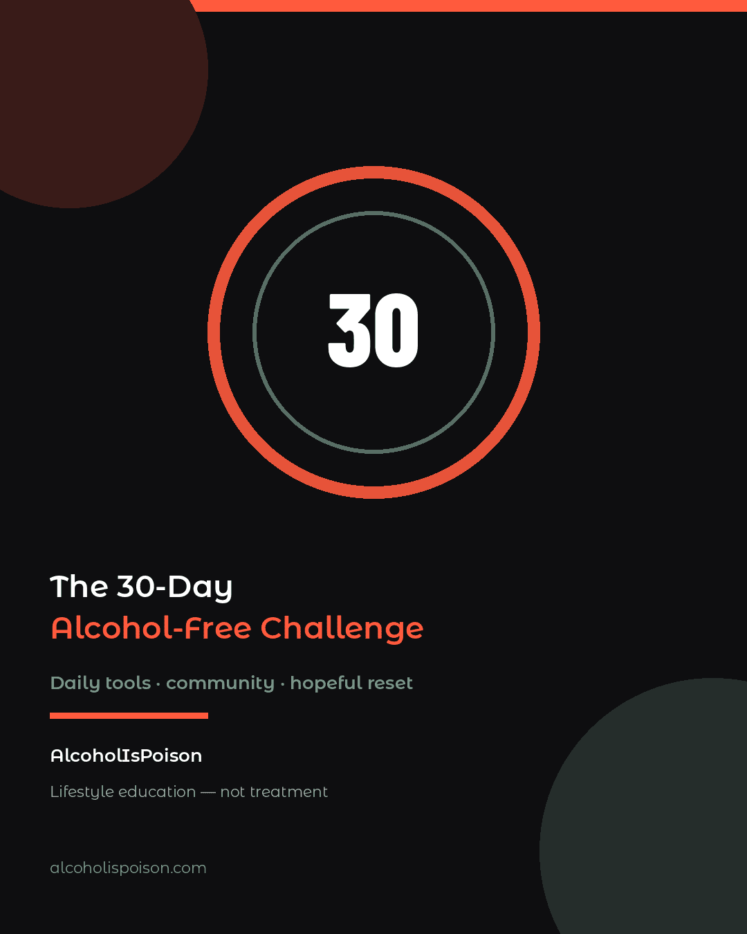 Promo graphic: The 30-Day Alcohol-Free Challenge by AlcoholIsPoison